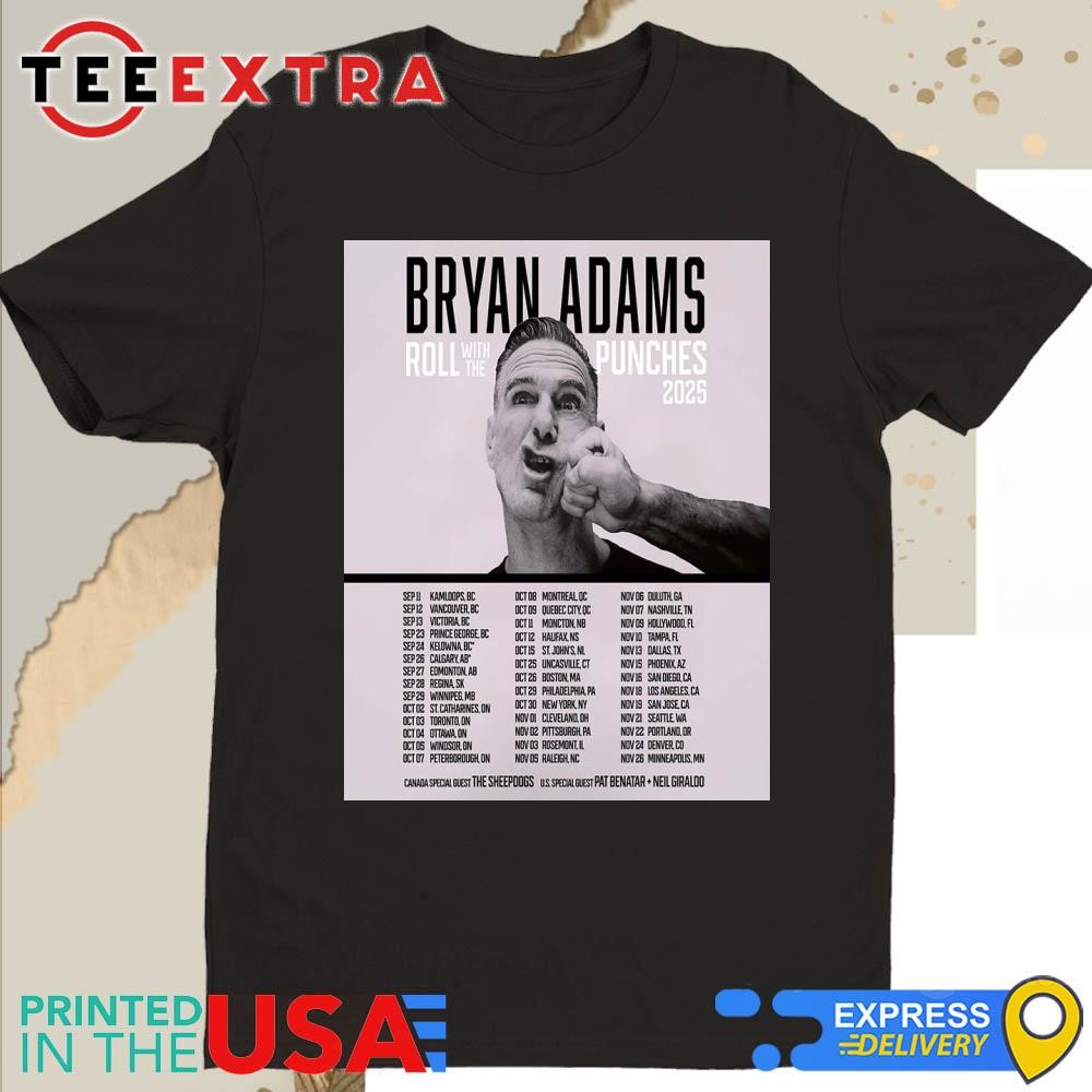 Official Bryan Adams Roll With The Punches 2025 North America Tour Shirt