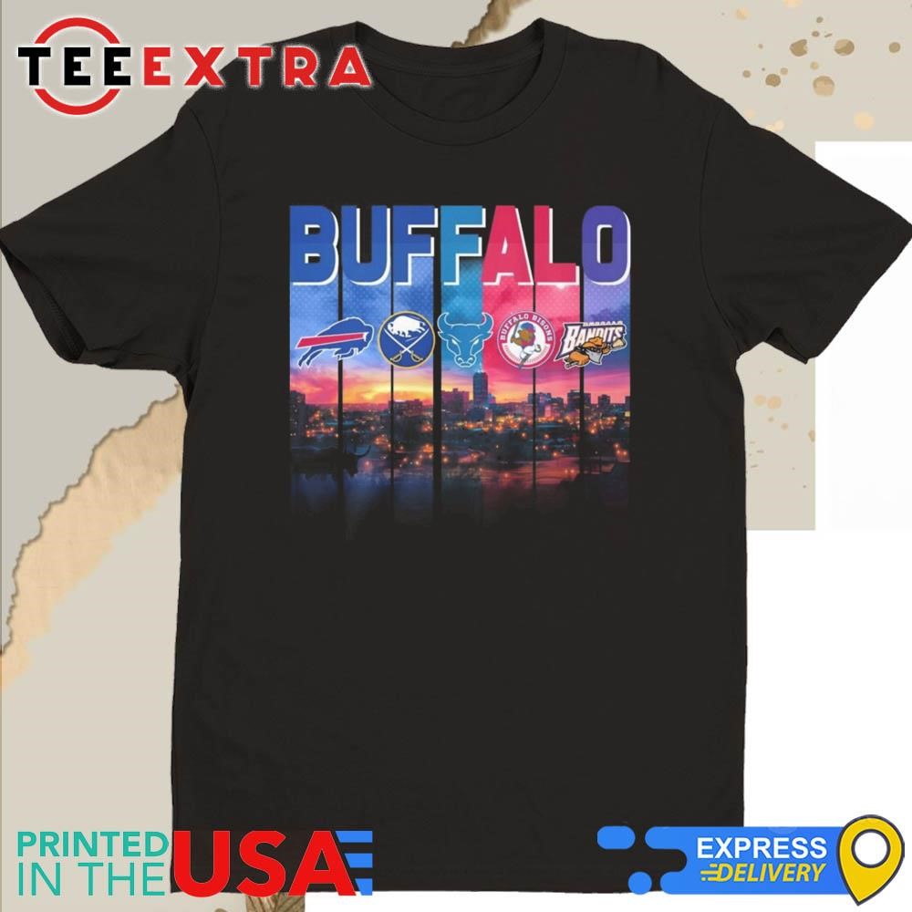 Buffalo Sports Team Skyline Bills Sabres Bulls Bisons And Bandits 2025 Shirt