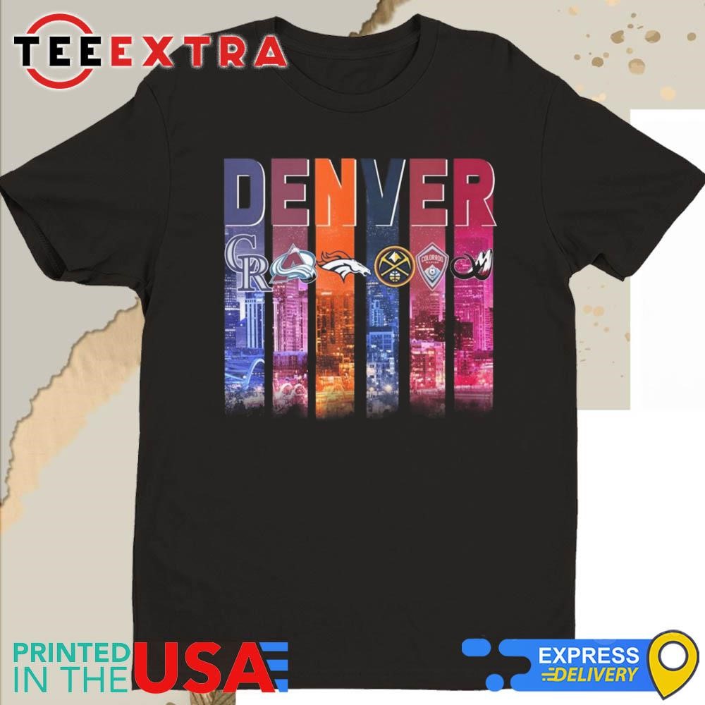 Denver Sports Team Skyline Rockies Avalanche Broncos Nuggets Rapids And Mammoth 2025 Shirt