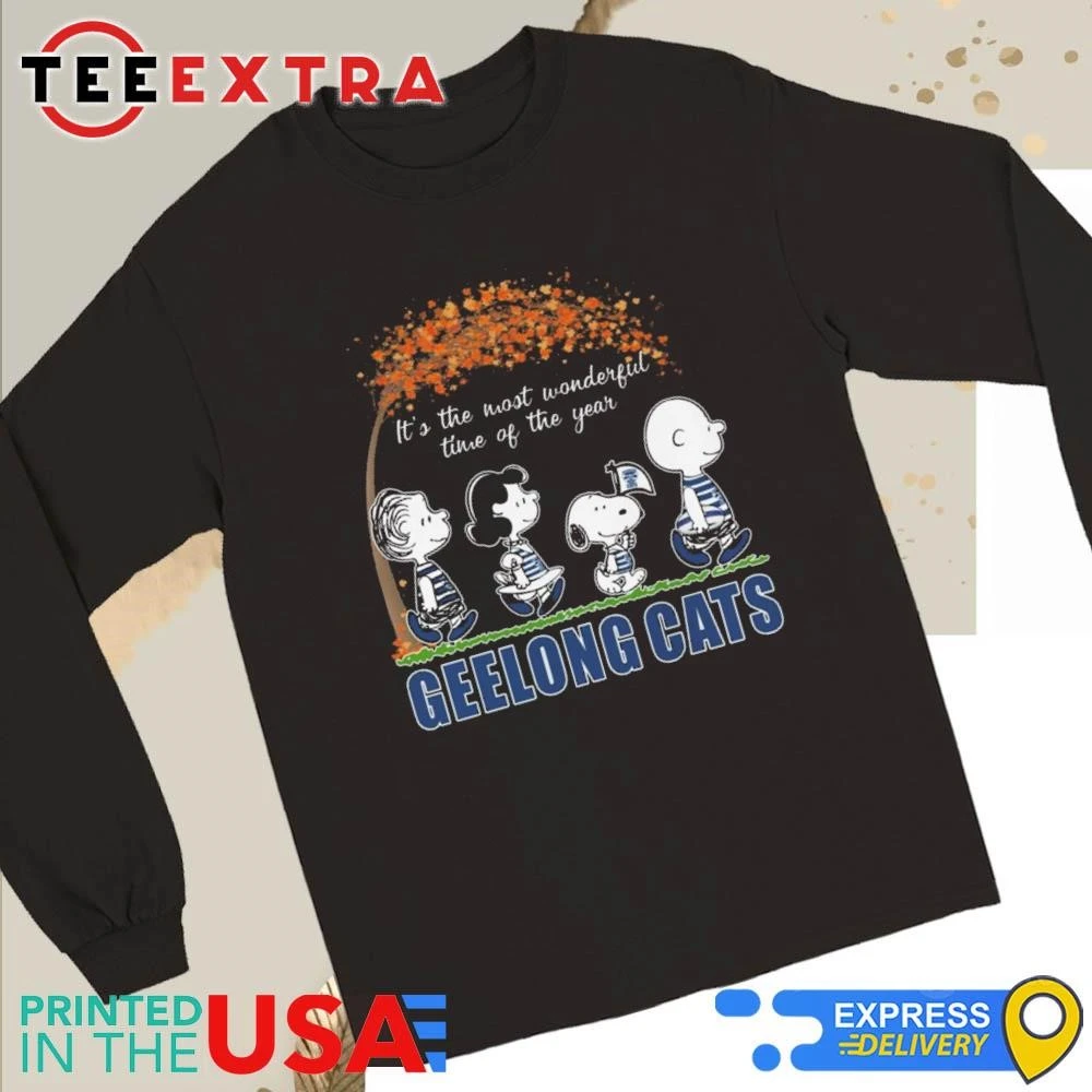 Official Peanuts It's The Most Wonderful Time Of The Years Geelong Cats Long Sleeve Tee