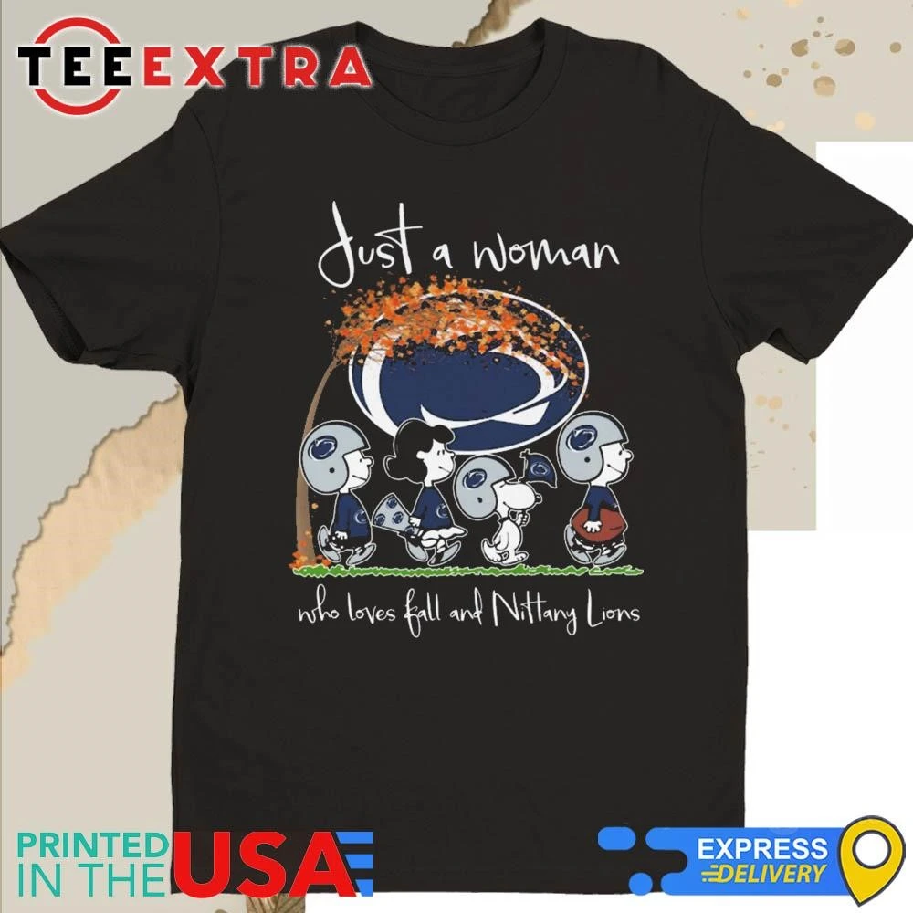 Official Peanuts Just A Woman Who Loves Fall And Nittany Lions Shirt Official Peanuts Just A Woman Who Loves Fall And Nittany Lions Shirt