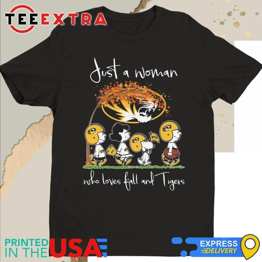 Official Peanuts Just A Woman Who Loves Fall And Tigers Shirt